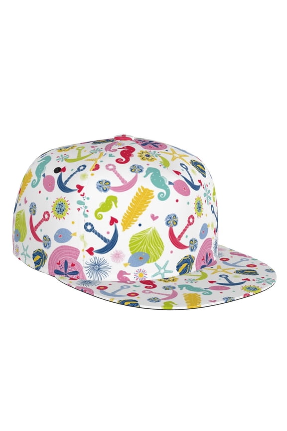 Flat Bill Trucker Hats for Women Men - Undersea seahorse Adjustable Flat Baseball Cap Snapback Hats Dad Hats for Men