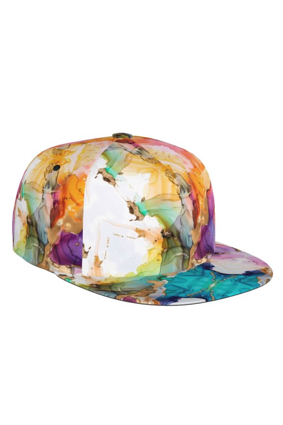 Flat Bill Trucker Hats for Women Men - Vibrant Abstract Color Splash Adjustable Flat Baseball Cap Snapback Hats Dad Hats for Men
