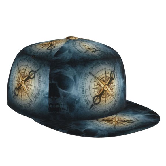 Flat Bill Trucker Hats for Women Men - Vintage Compass Adjustable Flat Baseball Cap Snapback Hats Dad Hats for Men