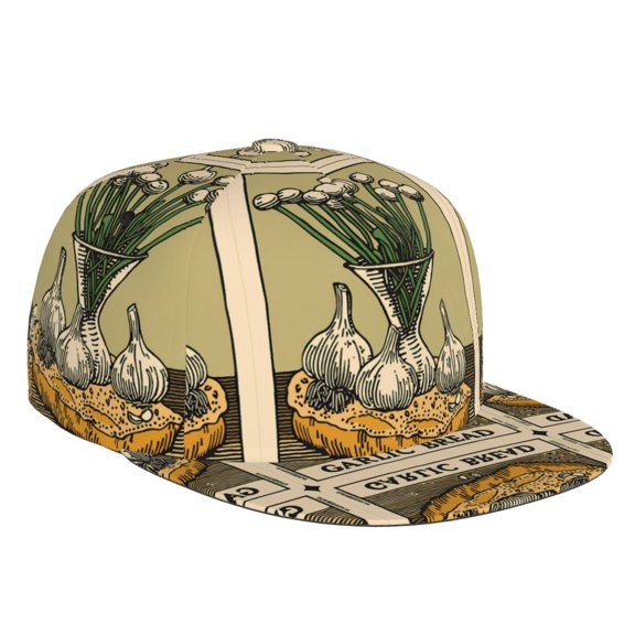 Flat Bill Trucker Hats for Women Men - Vintage Garlic Bread Illustration Adjustable Flat Baseball Cap Snapback Hats Dad Hats for Men