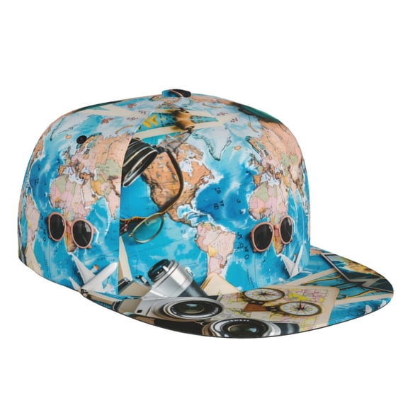 Flat Bill Trucker Hats for Women Men - Vintage Map Travel Essentials Adjustable Flat Baseball Cap Snapback Hats Dad Hats for Men