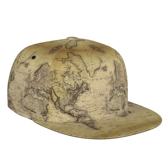 Flat Bill Trucker Hats for Women Men - Vintage World Map Adjustable Flat Baseball Cap Snapback Hats Dad Hats for Men