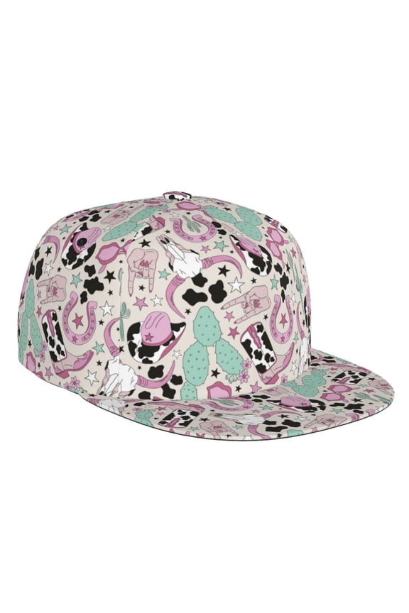 Flat Bill Trucker Hats for Women Men - West Cowgirl Disco Adjustable Flat Baseball Cap Snapback Hats Dad Hats for Men