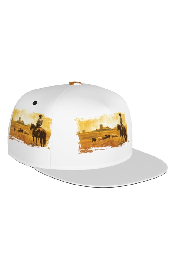 Flat Bill Trucker Hats for Women Men - Western Cowboy Ranch Adjustable Flat Baseball Cap Snapback Hats Dad Hats for Men