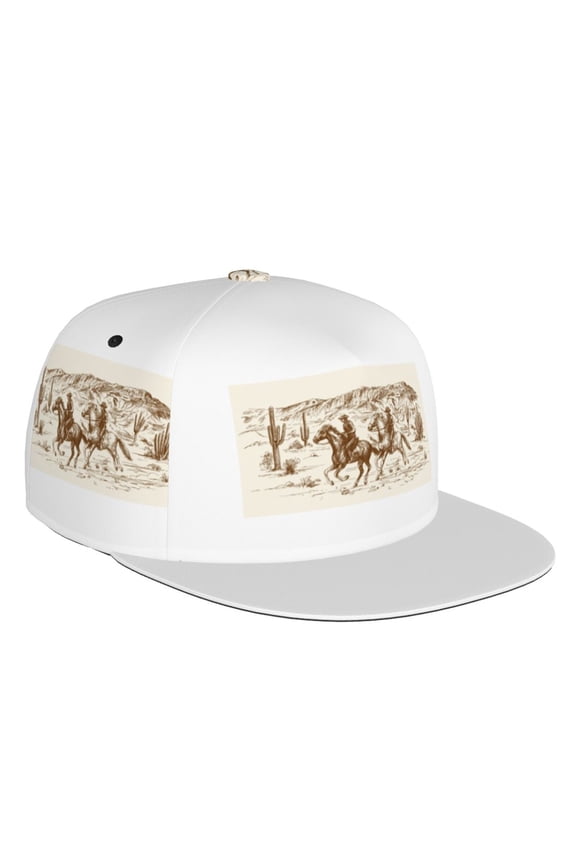 Flat Bill Trucker Hats for Women Men - Western Desert Cowboys1 Adjustable Flat Baseball Cap Snapback Hats Dad Hats for Men