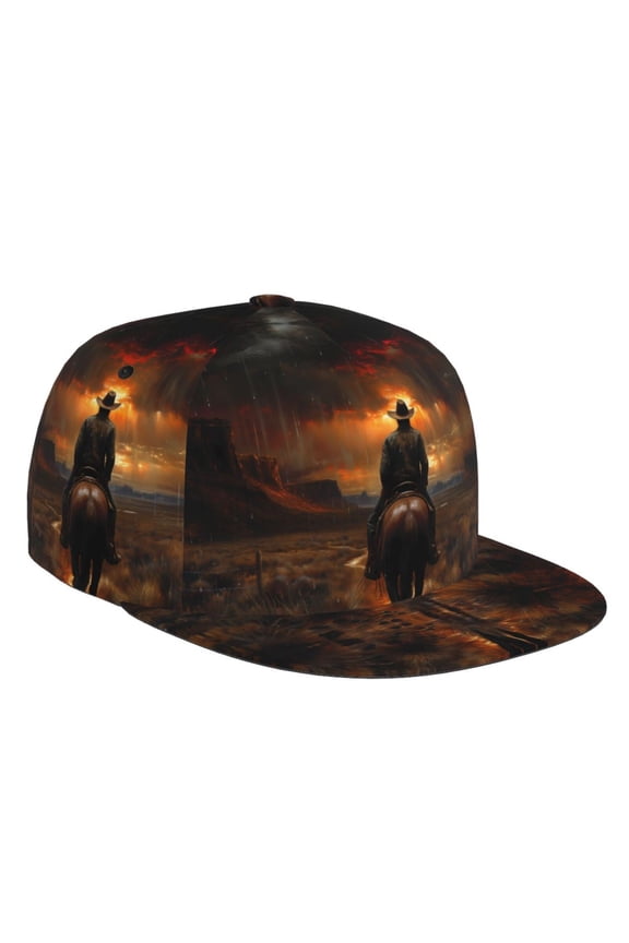 Flat Bill Trucker Hats for Women Men - Western Rainy Desert Cowboy Adjustable Flat Baseball Cap Snapback Hats Dad Hats for Men