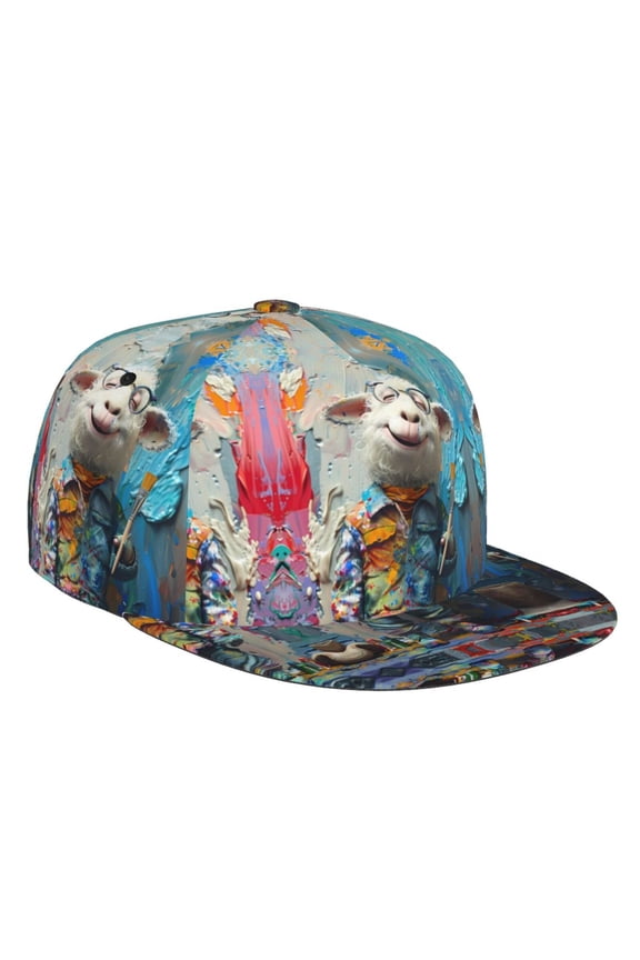 Flat Bill Trucker Hats for Women Men - Whimsical Goat Artist Adjustable Flat Baseball Cap Snapback Hats Dad Hats for Men