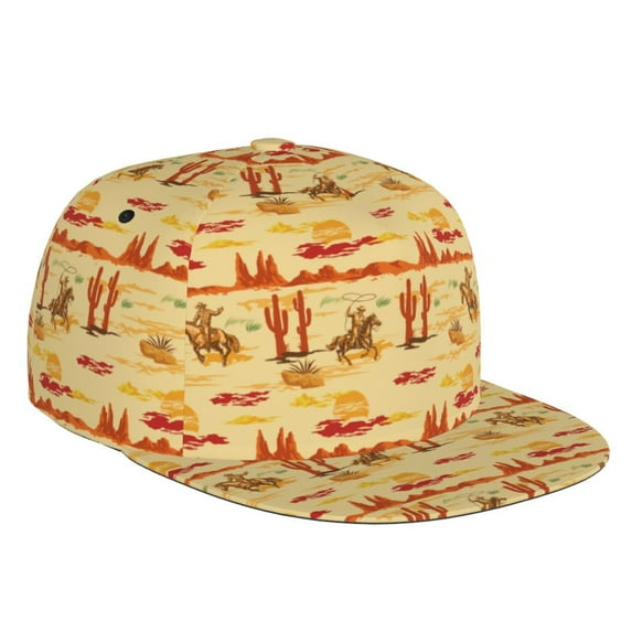 Flat Bill Trucker Hats for Women Men - Wild West Colorful Adjustable Flat Baseball Cap Snapback Hats Dad Hats for Men