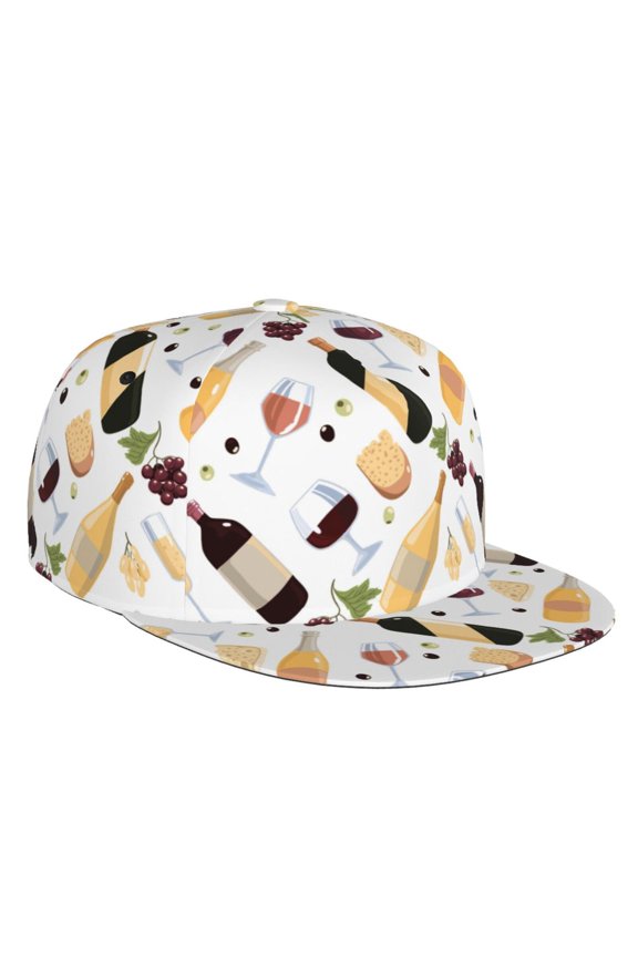 Flat Bill Trucker Hats for Women Men - Wine Bottle Print No.9037 Adjustable Flat Baseball Cap Snapback Hats Dad Hats for Men