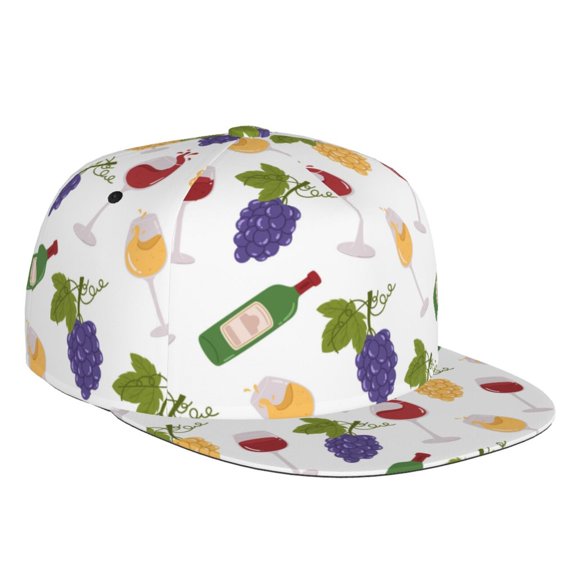 Flat Bill Trucker Hats for Women Men - Wine Bottle Print No.9050 Adjustable Flat Baseball Cap Snapback Hats Dad Hats for Men