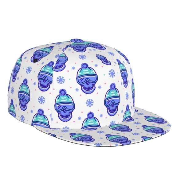 Flat Bill Trucker Hats for Women Men - Winter Snowflake Skiing Skull Adjustable Flat Baseball Cap Snapback Hats Dad Hats for Men