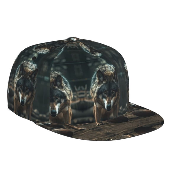 Flat Bill Trucker Hats for Women Men - Wolf With Basketball Adjustable Flat Baseball Cap Snapback Hats Dad Hats for Men