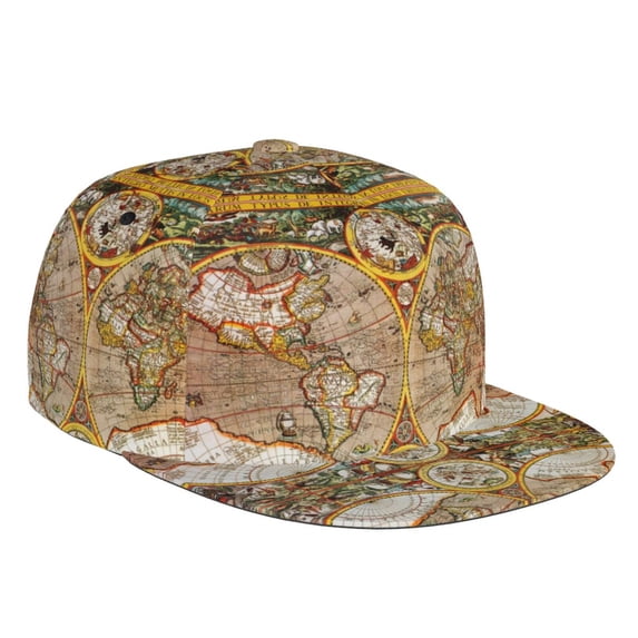 Flat Bill Trucker Hats for Women Men - World Map (3) Adjustable Flat Baseball Cap Snapback Hats Dad Hats for Men