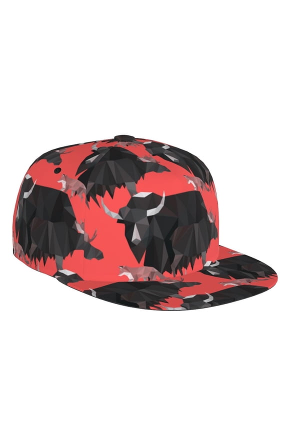 Flat Bill Trucker Hats for Women Men - abstract yak moose fox red cool Adjustable Flat Baseball Cap Snapback Hats Dad Hats for Men