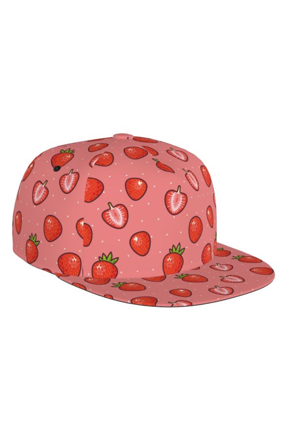 Flat Bill Trucker Hats for Women Men - berries strawberry Adjustable Flat Baseball Cap Snapback Hats Dad Hats for Men