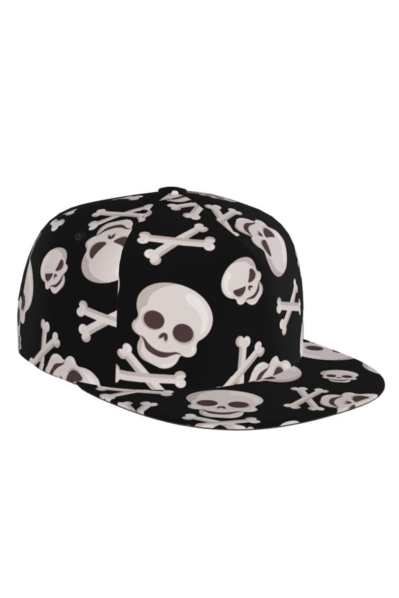 Flat Bill Trucker Hats for Women Men - black white Skull bone Adjustable Flat Baseball Cap Snapback Hats Dad Hats for Men