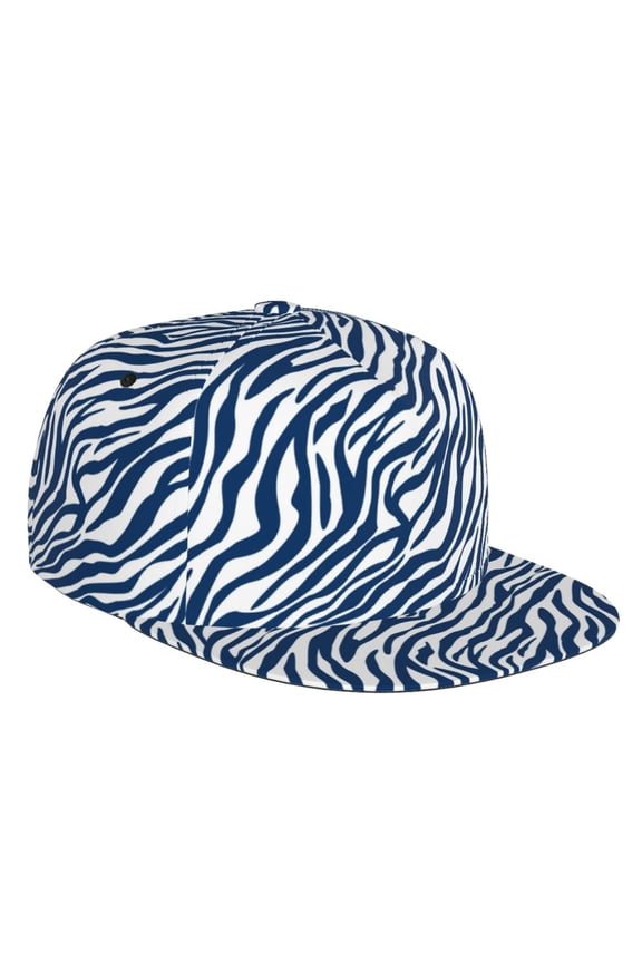 Flat Bill Trucker Hats for Women Men - blue white Zebra print Adjustable Flat Baseball Cap Snapback Hats Dad Hats for Men