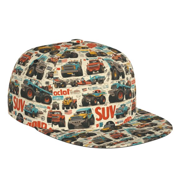 Flat Bill Trucker Hats for Women Men - colorful SUV car Retro Adjustable Flat Baseball Cap Snapback Hats Dad Hats for Men