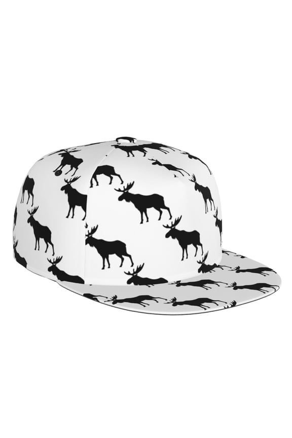 Flat Bill Trucker Hats for Women Men - cool black Moose Elk white Adjustable Flat Baseball Cap Snapback Hats Dad Hats for Men