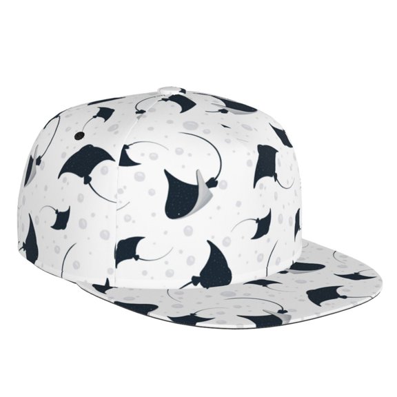 Flat Bill Trucker Hats for Women Men - cool stingrays bubbles white Adjustable Flat Baseball Cap Snapback Hats Dad Hats for Men