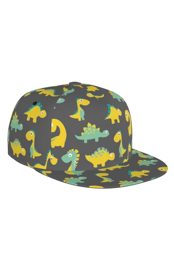 Flat Bill Trucker Hats for Women Men - cute Dinosaur yellow Adjustable Flat Baseball Cap Snapback Hats Dad Hats for Men
