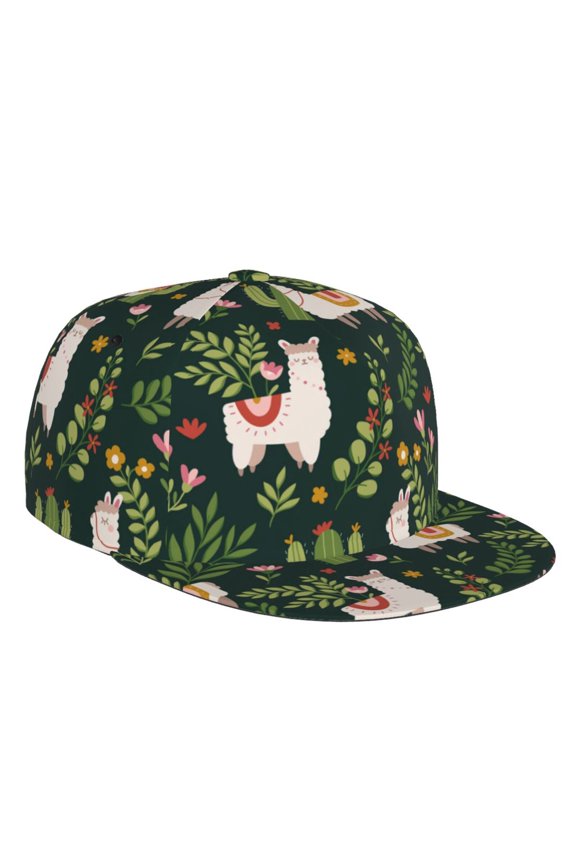 Flat Bill Trucker Hats for Women Men - cute alpaca cactus llama floral Adjustable Flat Baseball Cap Snapback Hats Dad Hats for Men