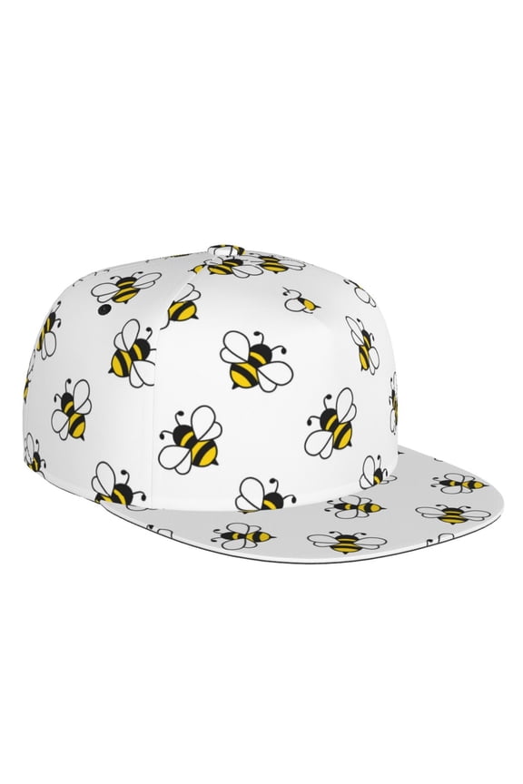 Flat Bill Trucker Hats for Women Men - cute bees cartoon white Adjustable Flat Baseball Cap Snapback Hats Dad Hats for Men