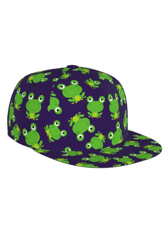 Flat Bill Trucker Hats for Women Men - cute frog funny navyblue Adjustable Flat Baseball Cap Snapback Hats Dad Hats for Men