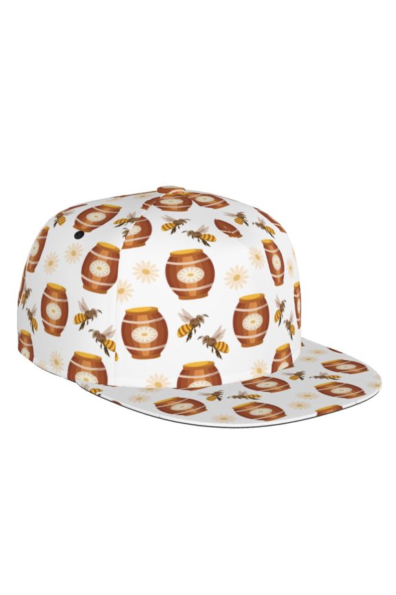 Flat Bill Trucker Hats for Women Men - cute honey bees flowers print Adjustable Flat Baseball Cap Snapback Hats Dad Hats for Men