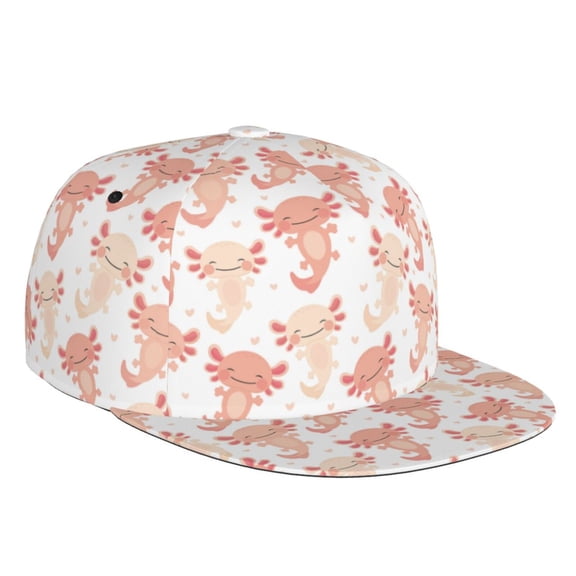 Flat Bill Trucker Hats for Women Men - cute kawaii pink axolotl Adjustable Flat Baseball Cap Snapback Hats Dad Hats for Men