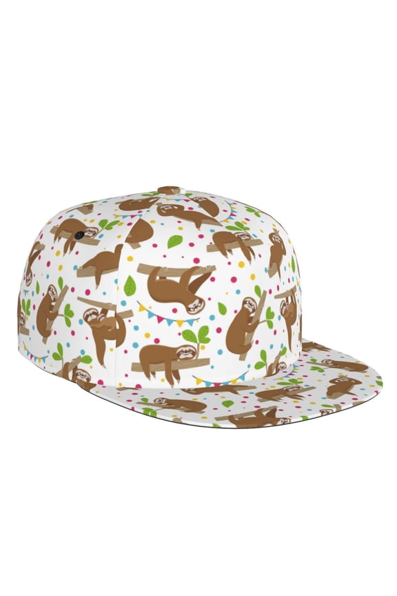 Flat Bill Trucker Hats for Women Men - cute sloth AZ Adjustable Flat Baseball Cap Snapback Hats Dad Hats for Men