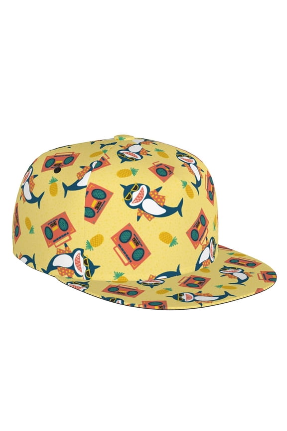 Flat Bill Trucker Hats for Women Men - cute smiling sharks Adjustable Flat Baseball Cap Snapback Hats Dad Hats for Men
