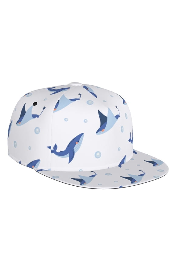 Flat Bill Trucker Hats for Women Men - cute whales stingrays bubbles Adjustable Flat Baseball Cap Snapback Hats Dad Hats for Men