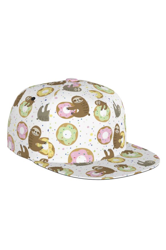 Flat Bill Trucker Hats for Women Men - donut sloth Adjustable Flat Baseball Cap Snapback Hats Dad Hats for Men