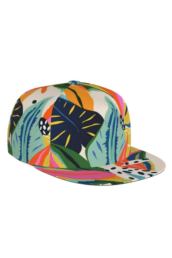 Flat Bill Trucker Hats for Women Men - floral jungle pattern Adjustable Flat Baseball Cap Snapback Hats Dad Hats for Men