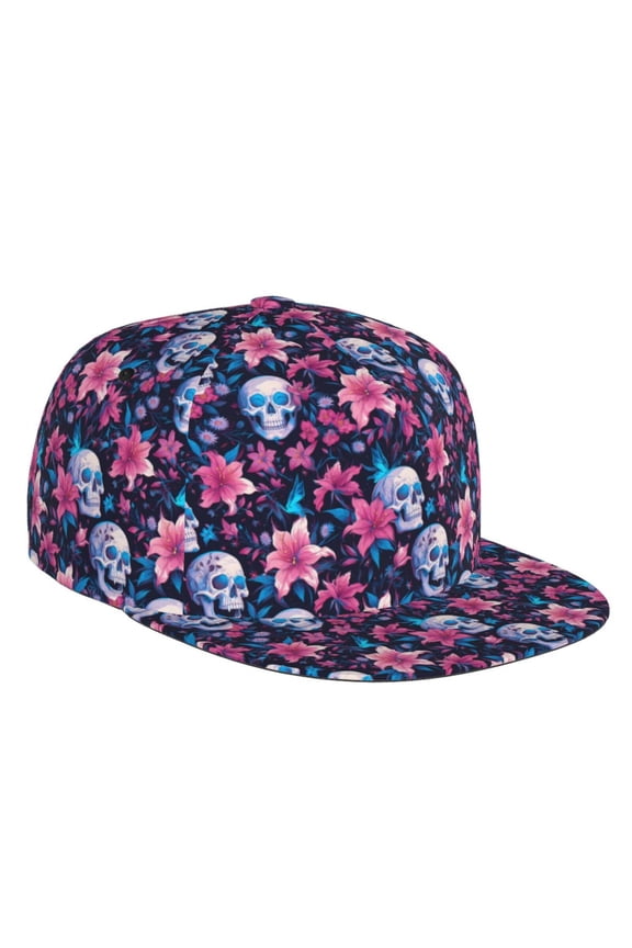 Flat Bill Trucker Hats for Women Men - funny Skull daisy flower Adjustable Flat Baseball Cap Snapback Hats Dad Hats for Men