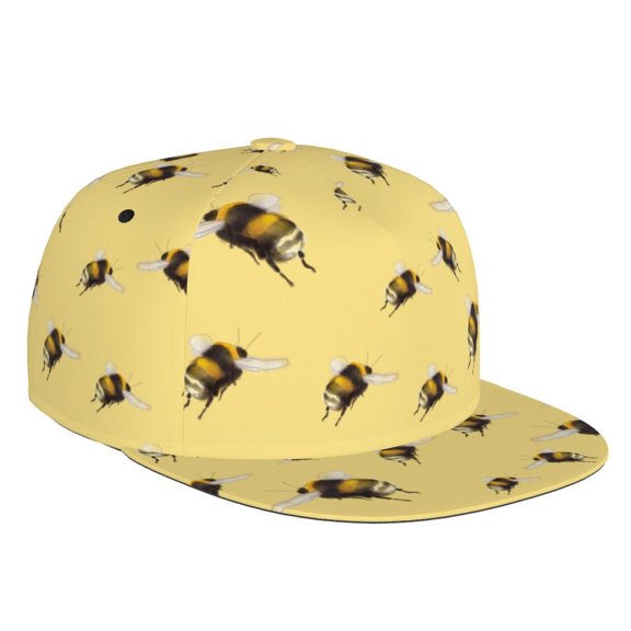 Flat Bill Trucker Hats for Women Men - funny bumblebees yellow Adjustable Flat Baseball Cap Snapback Hats Dad Hats for Men
