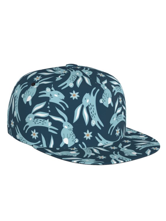 Flat Bill Trucker Hats for Women Men - funny bunny Adjustable Flat Baseball Cap Snapback Hats Dad Hats for Men