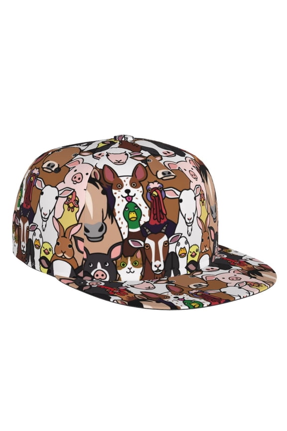 Flat Bill Trucker Hats for Women Men - funny farm pig cow cat face Adjustable Flat Baseball Cap Snapback Hats Dad Hats for Men
