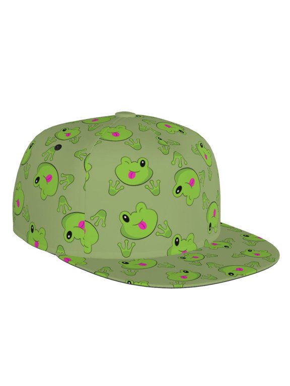 Flat Bill Trucker Hats for Women Men - funny frogs green cute Adjustable Flat Baseball Cap Snapback Hats Dad Hats for Men