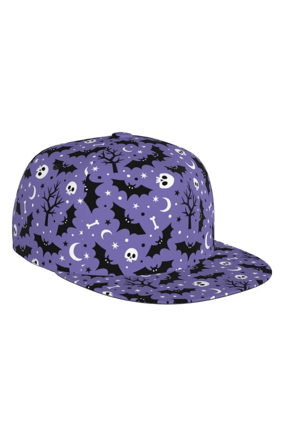 Flat Bill Trucker Hats for Women Men - halloween bat skull Adjustable Flat Baseball Cap Snapback Hats Dad Hats for Men