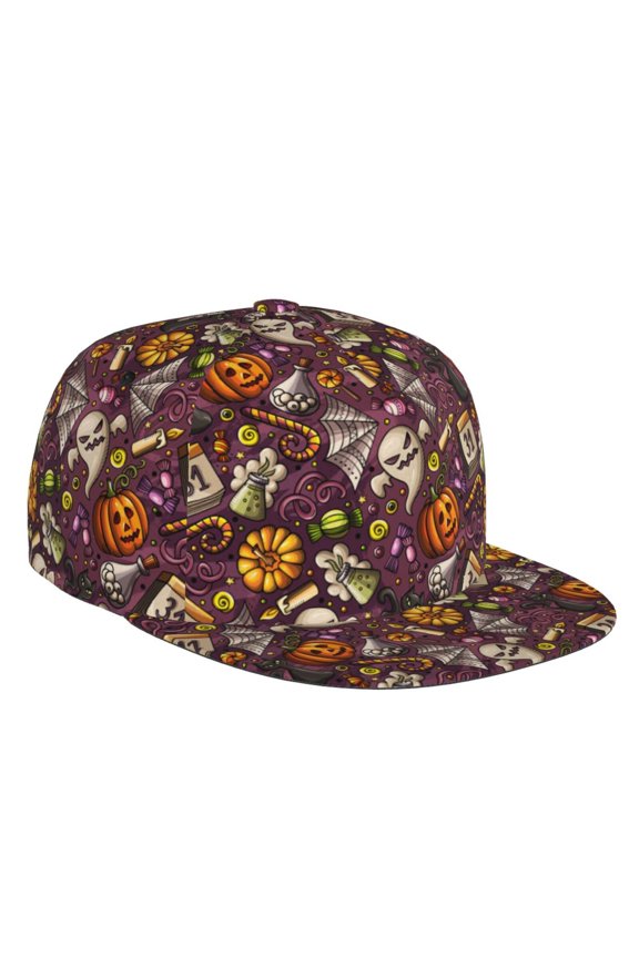 Flat Bill Trucker Hats for Women Men - halloween element Patterns Adjustable Flat Baseball Cap Snapback Hats Dad Hats for Men