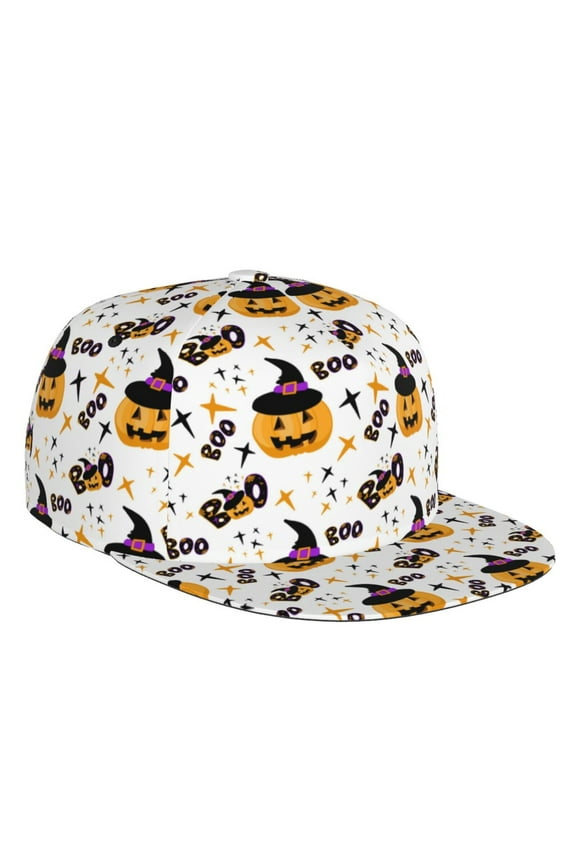 Flat Bill Trucker Hats for Women Men - halloween pumpkin hat boo Adjustable Flat Baseball Cap Snapback Hats Dad Hats for Men