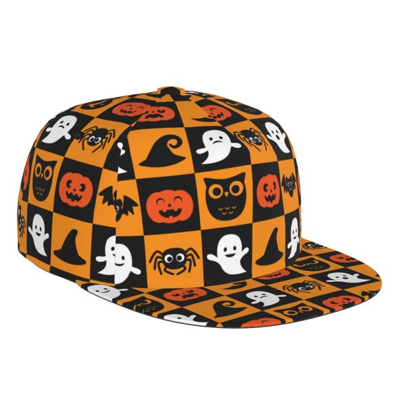 Flat Bill Trucker Hats for Women Men - halloween spiders bat hat Adjustable Flat Baseball Cap Snapback Hats Dad Hats for Men