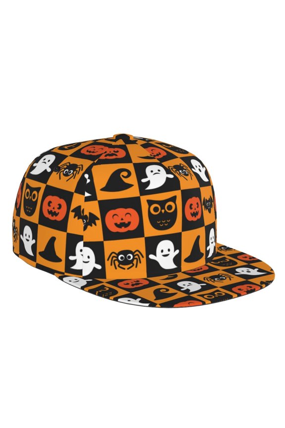 Flat Bill Trucker Hats for Women Men - halloween spiders bat hat Adjustable Flat Baseball Cap Snapback Hats Dad Hats for Men