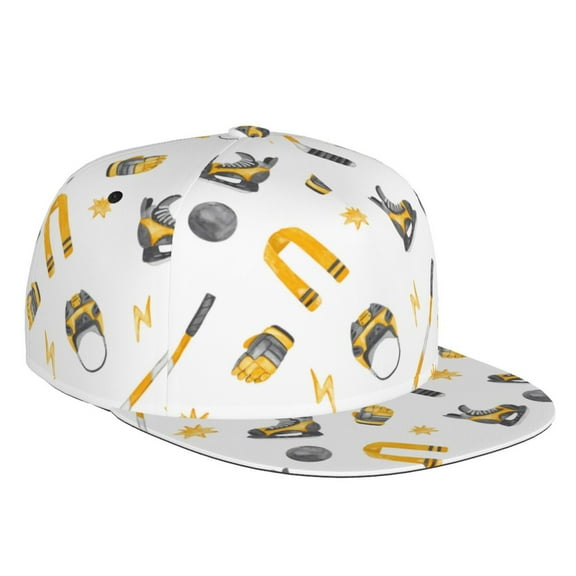 Flat Bill Trucker Hats for Women Men - hockey skates stick puck helmet Adjustable Flat Baseball Cap Snapback Hats Dad Hats for Men