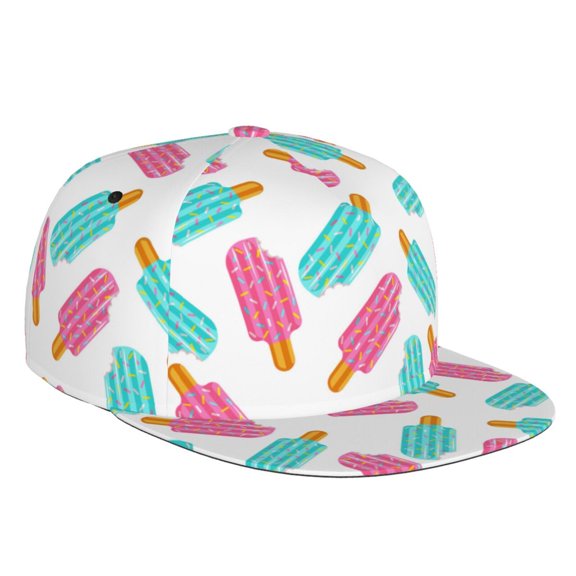 Flat Bill Trucker Hats for Women Men - ice Popsicle print Adjustable Flat Baseball Cap Snapback Hats Dad Hats for Men