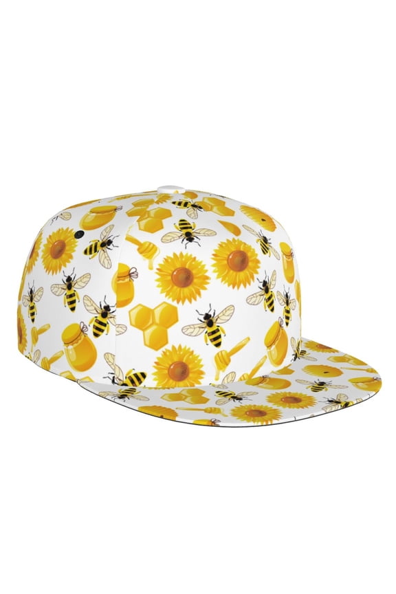 Flat Bill Trucker Hats for Women Men - lively cartoon bees honey Adjustable Flat Baseball Cap Snapback Hats Dad Hats for Men