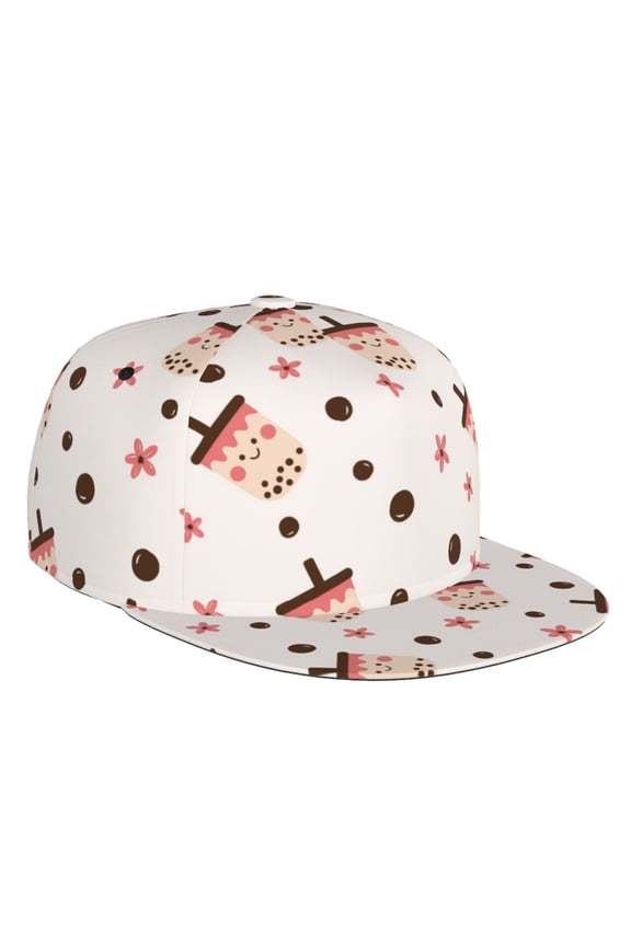 Flat Bill Trucker Hats for Women Men - milk tea No.804 Adjustable Flat Baseball Cap Snapback Hats Dad Hats for Men