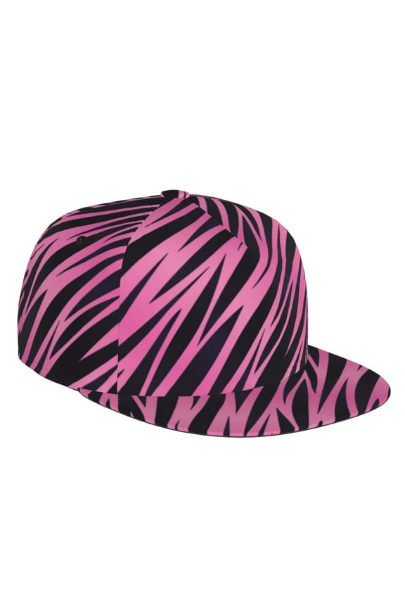 Flat Bill Trucker Hats for Women Men - pink black zebra print striped Adjustable Flat Baseball Cap Snapback Hats Dad Hats for Men